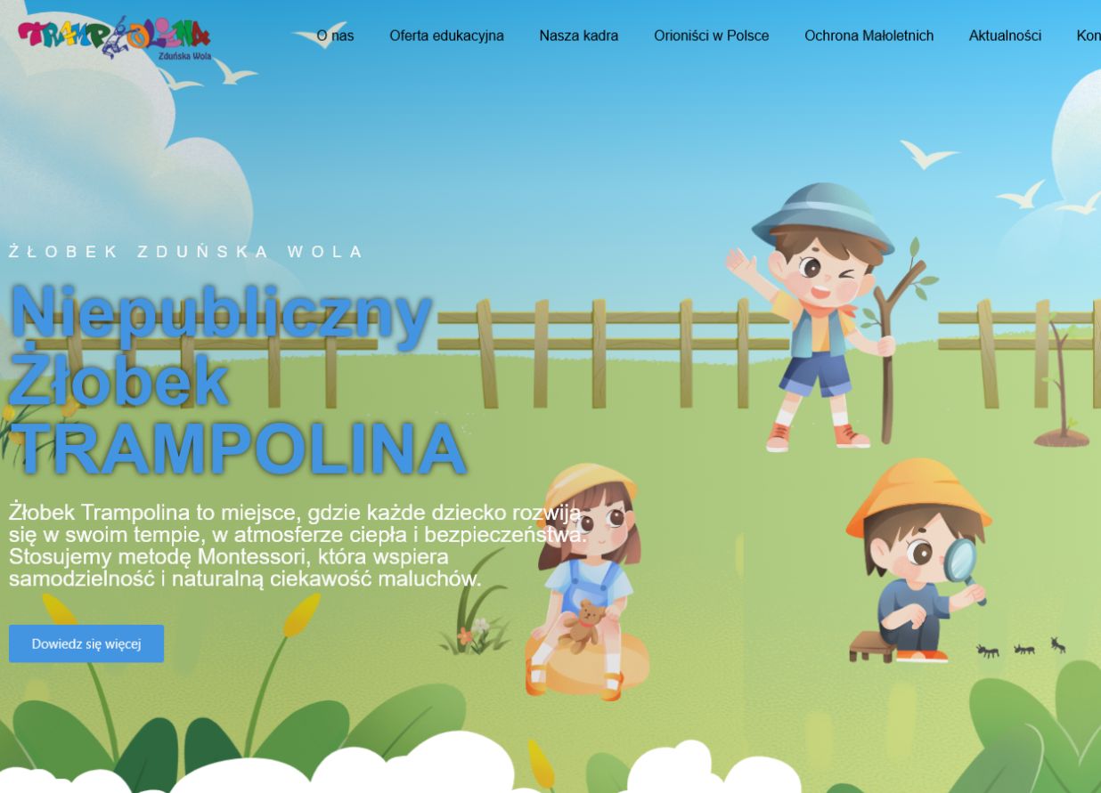Zrzut ekranu strony Żłobka Trampolina